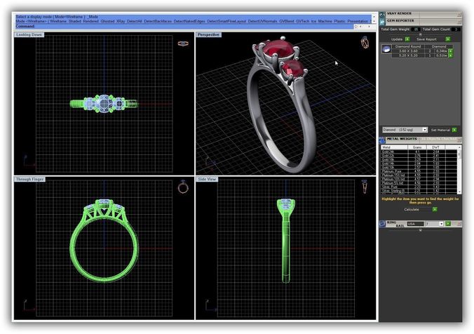 Silver 3 Stone Ring With GEm 3D print model