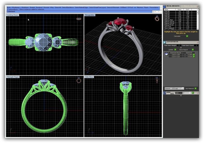 Silver 3 Stone Ring With Ruby 1 3D print model