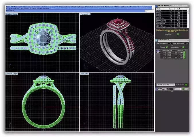 Twisted Square Halo Couple Rings With Gem