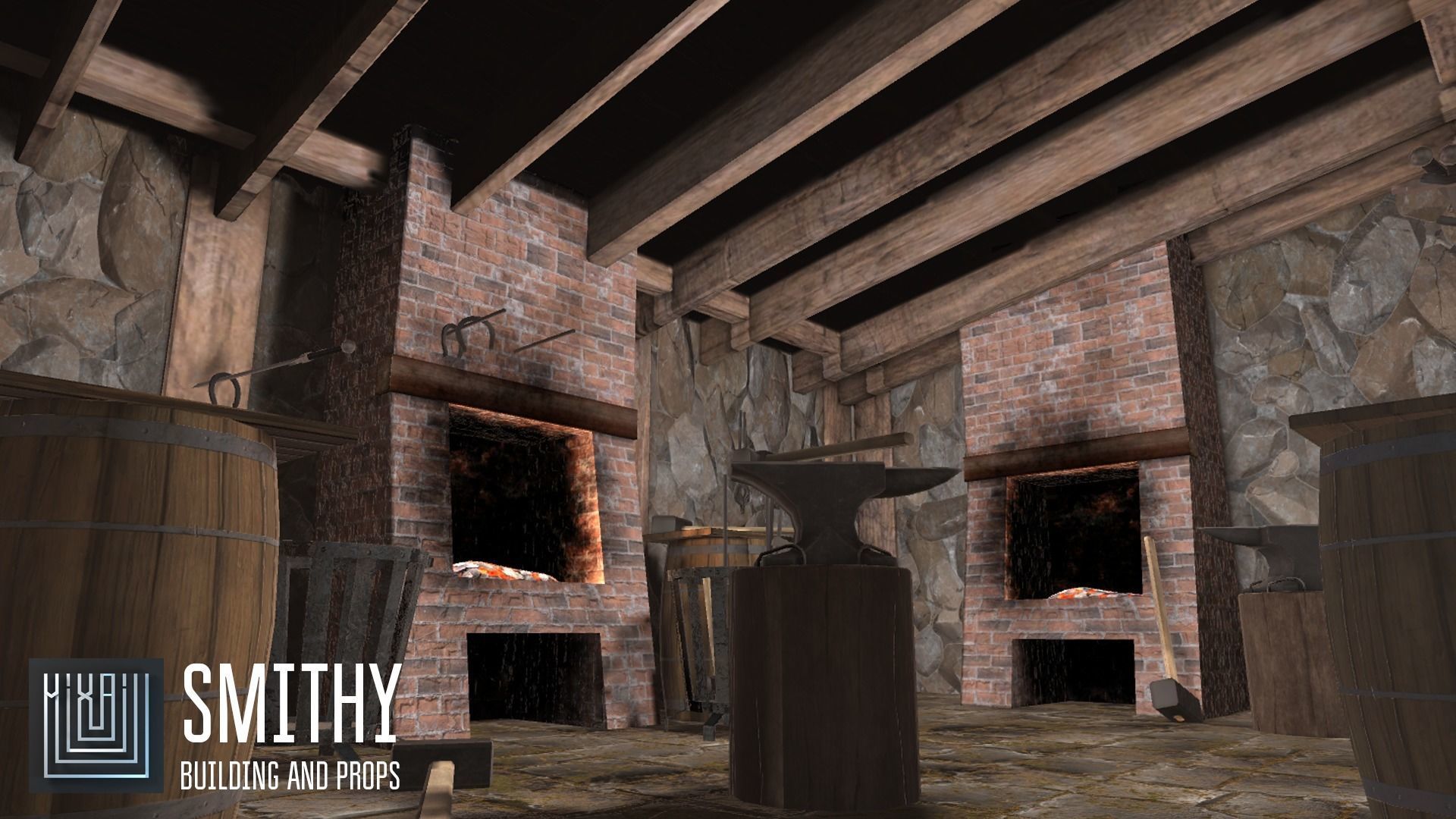 Smithy - building and props Low-poly 3D model_4