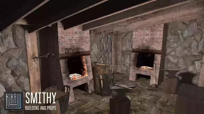 Smithy - building and props Low-poly 3D model