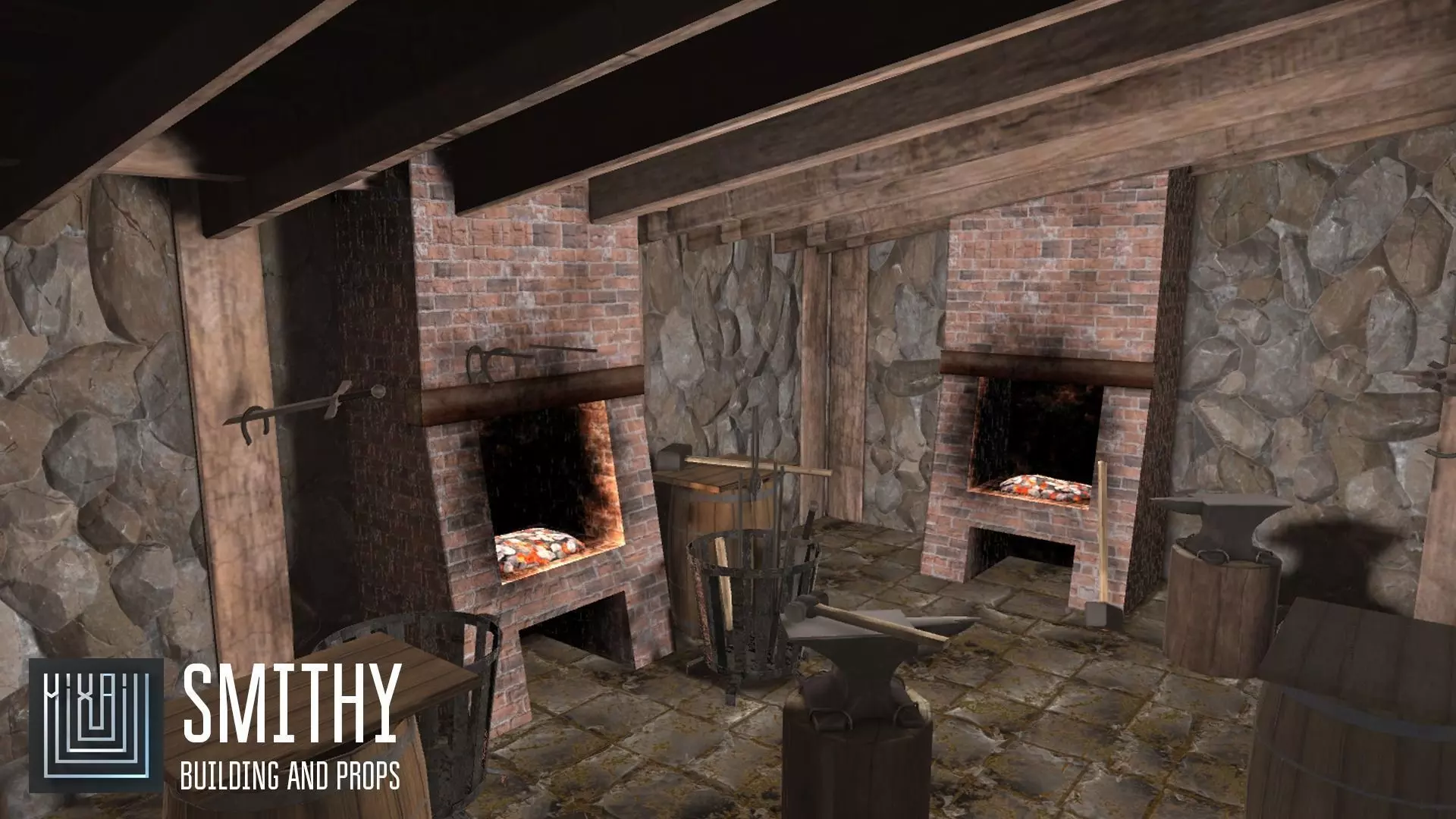 Smithy - building and props Low-poly 3D model_0