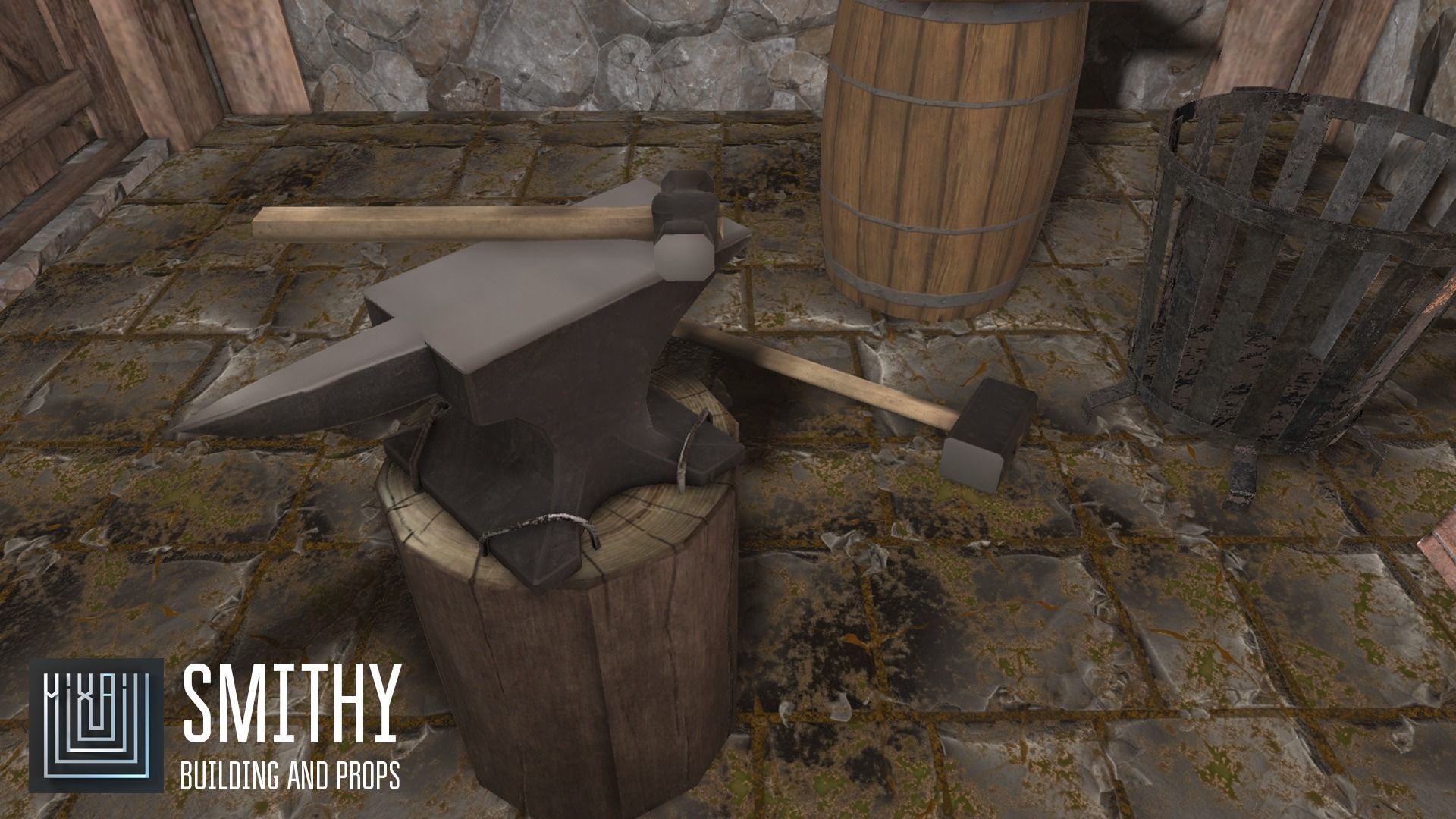 Smithy - building and props Low-poly 3D model_5