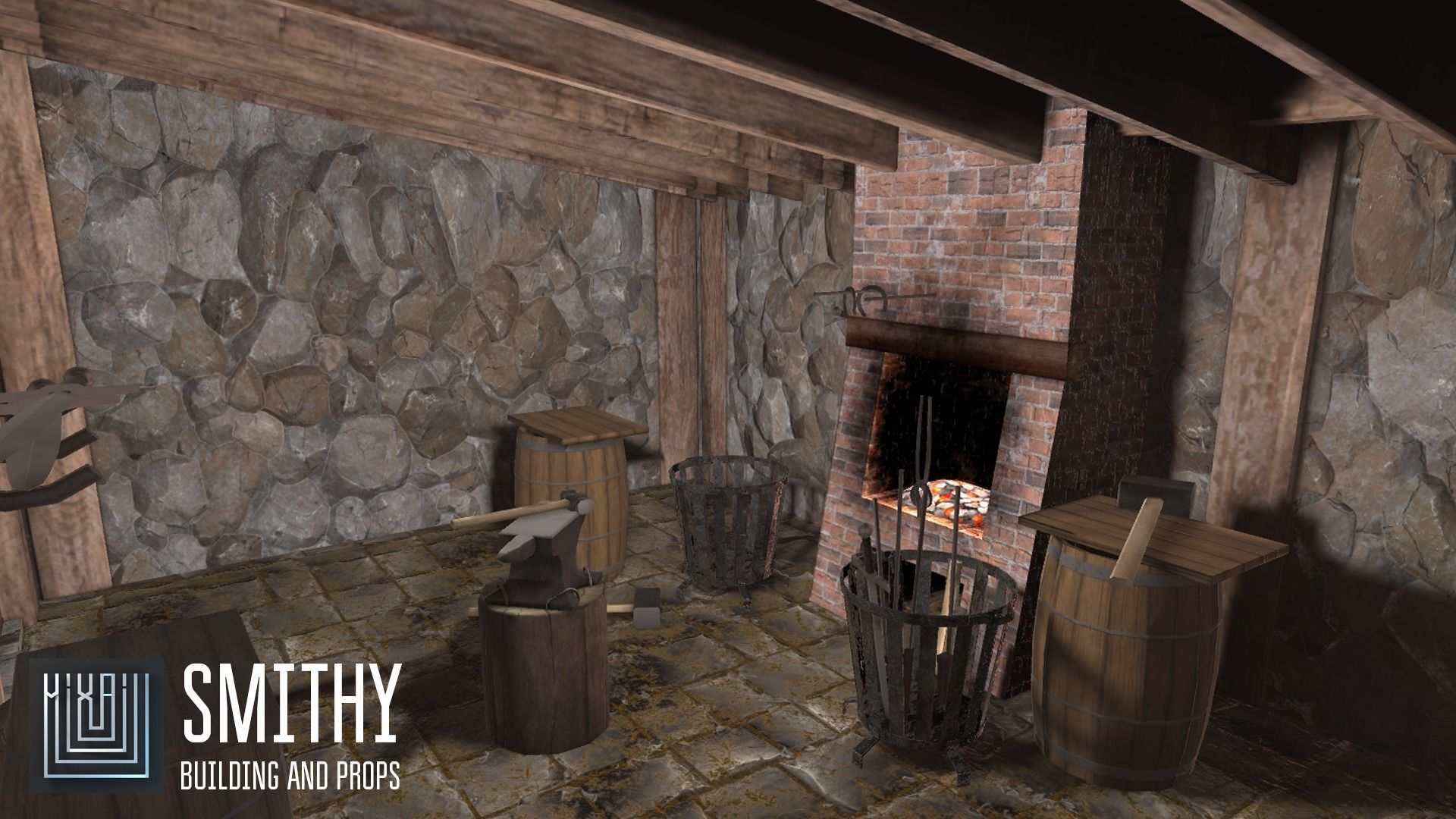 Smithy - building and props Low-poly 3D model_1