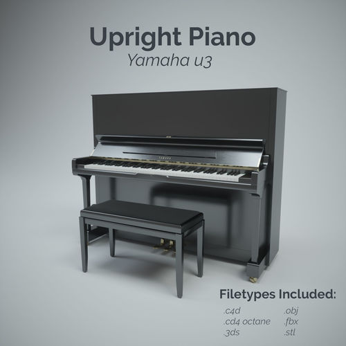 Upright Piano with Stool 3D model
