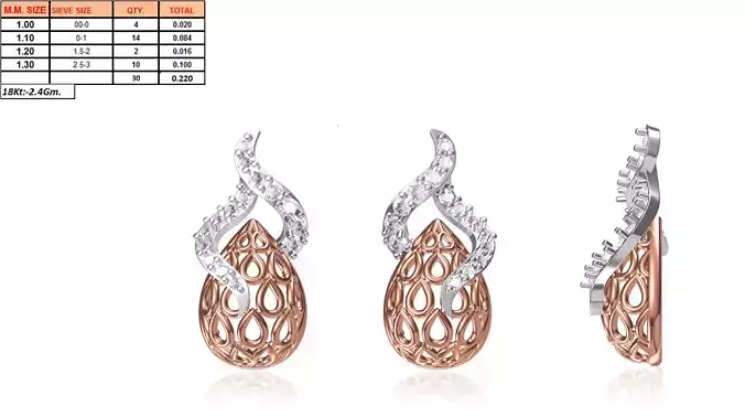 Drop Shaped Multi Metal Earrings With Diamonds