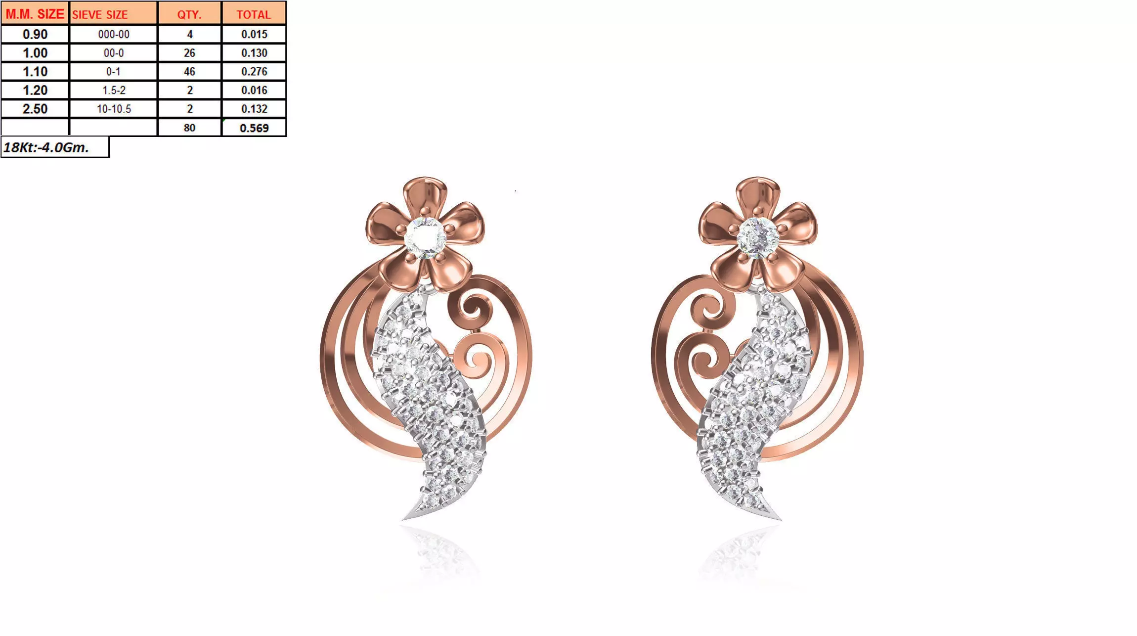 Flower Shaped Multi Metal Earrings With Diamonds 5 3D print model