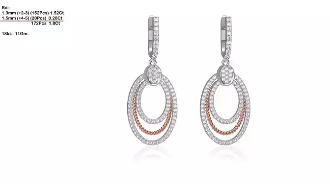 Oval Multi Metal Drop Earrings With Diamonds