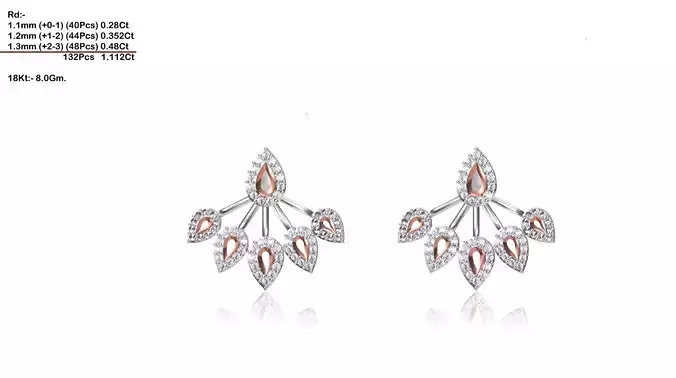 Leafs Shaped Multi Metal Earrings With Diamonds 2