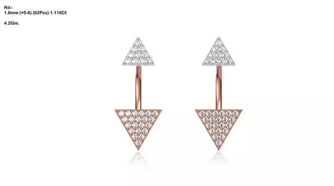 Triangle Shaped Multi Metal Earrings With Diamonds