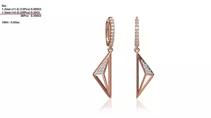 Triangle Shaped Rose Gold Drop Earrings With Diamonds