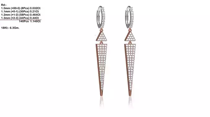 Triangle Shaped Multi Metal Drop Earrings With Diamonds