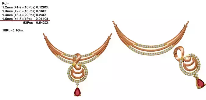 Necklace With Diamonds and Ruby 3D print model