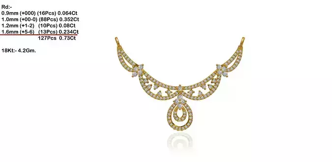 Drop Shaped Gold Necklace With Diamonds 2 3D print model