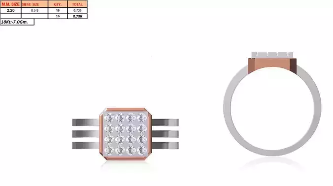 Square Multi Metal Ring With Diamonds