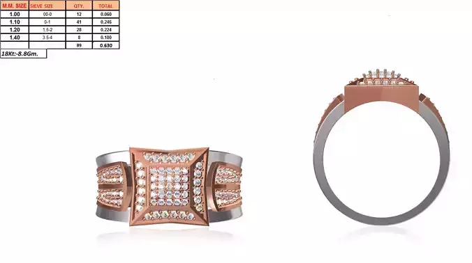 Square Multi Metal Ring With Diamonds 1