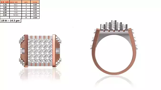 Square Multi Metal Ring With Diamonds 2