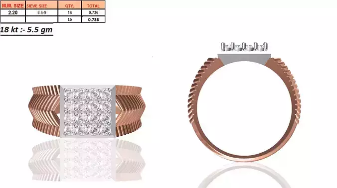 Square Multi Metal Ring With Diamonds 3