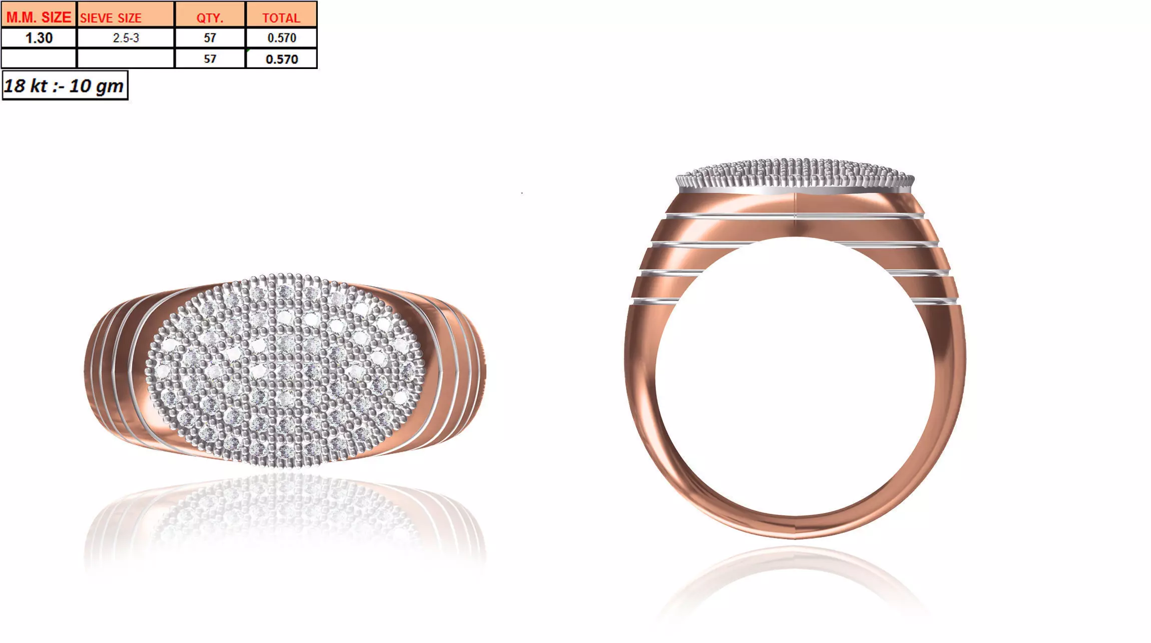 Oval Shaped Multi Metal Ring With Diamonds 3D print model
