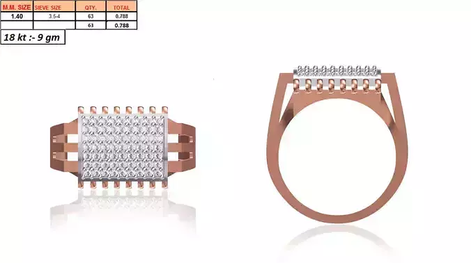 Rectangular Multi Metal Grid Ring With Diamonds