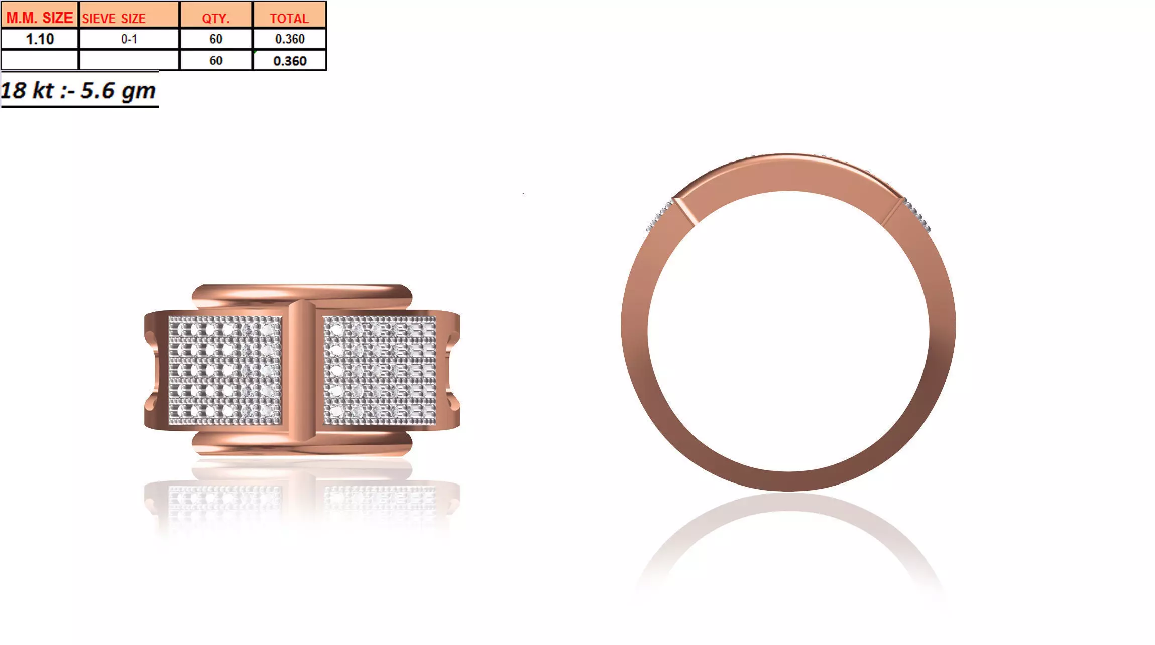 Multi Metal Grid Ring With Diamonds 3D print model_0