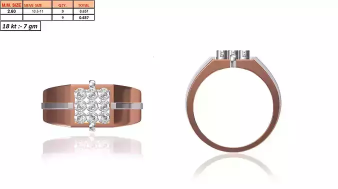 Square Multi Metal Grid Ring With Diamonds