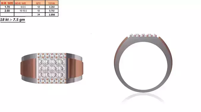 Square Multi Metal Grid Ring With Diamonds 1