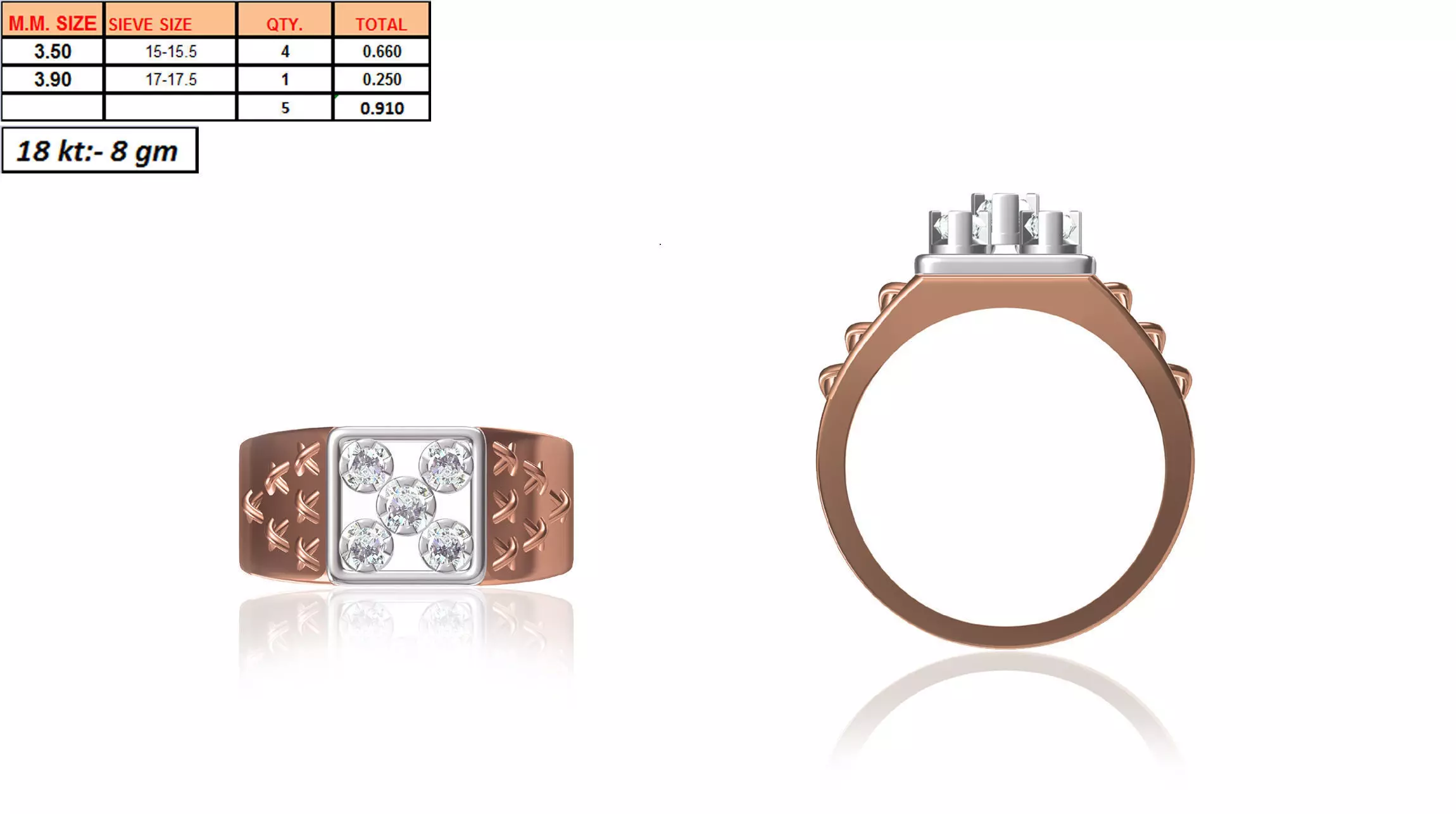 Square Multi Metal Ring With Diamonds 4 3D print model_0