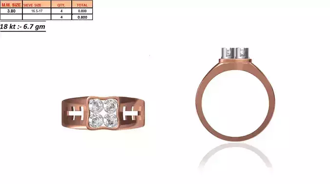 Square Multi Metal Ring With Diamonds 5