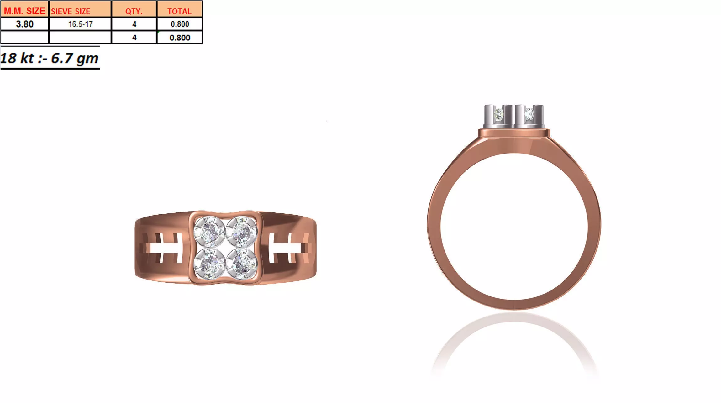 Square Multi Metal Ring With Diamonds 5 3D print model_0