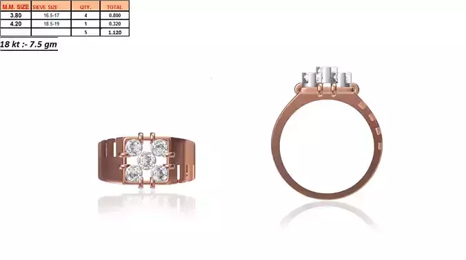 Square Multi Metal Ring With Diamonds 7