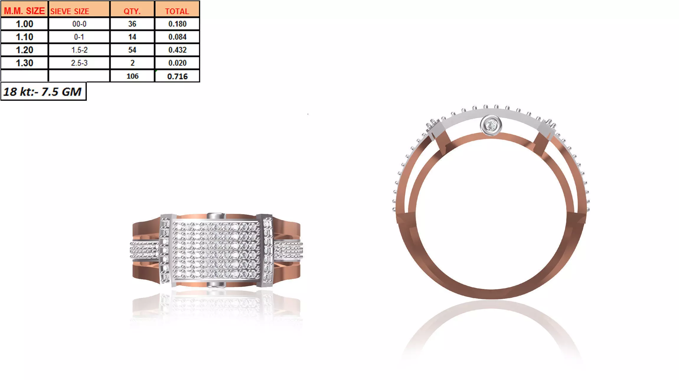 Multi Metal Grid Ring With Diamonds 1 3D print model