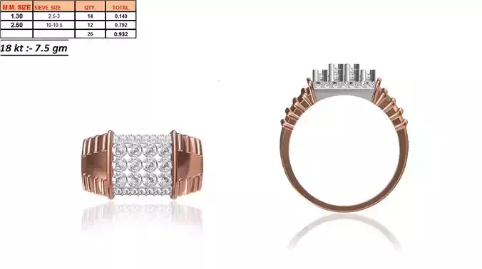 Square Multi Metal Ring With Diamonds 9