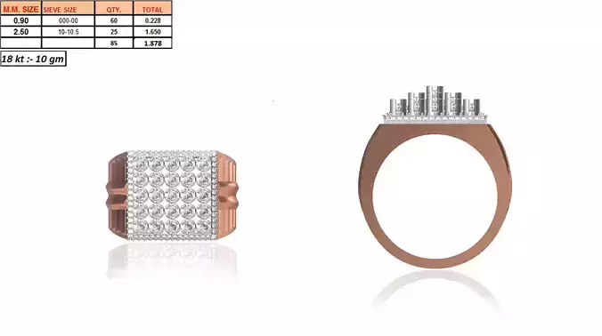 Square Multi Metal Grid Ring With Diamonds 2