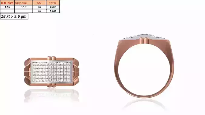 Rectangular Multi Metal Grid Ring With Diamonds 1