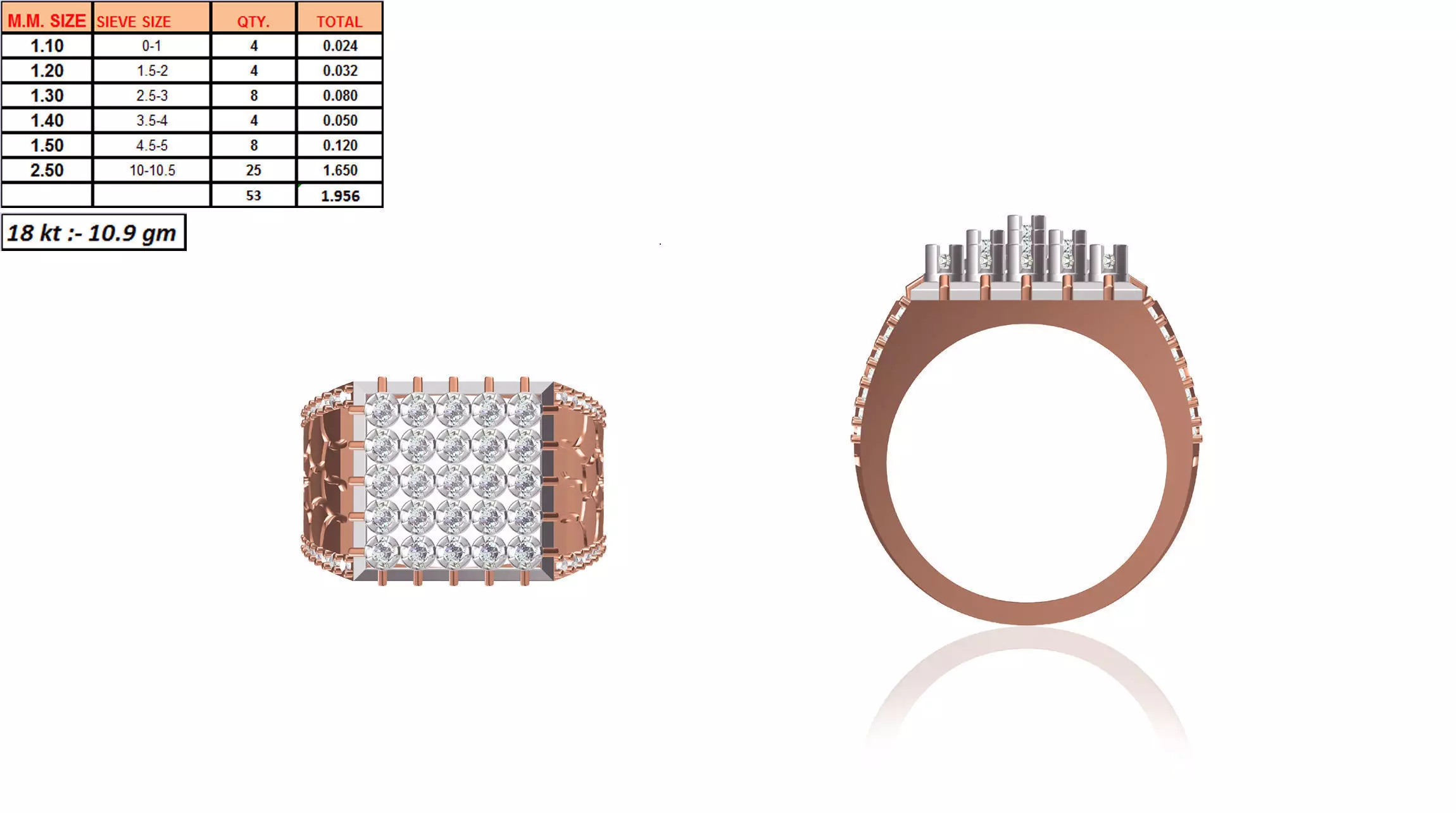 Square Multi Metal Grid Ring With Diamonds 3 3D print model_0