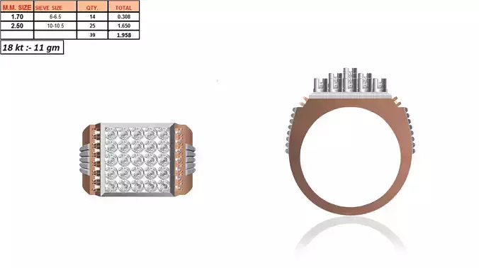 Square Multi Metal Grid Ring With Diamonds 4