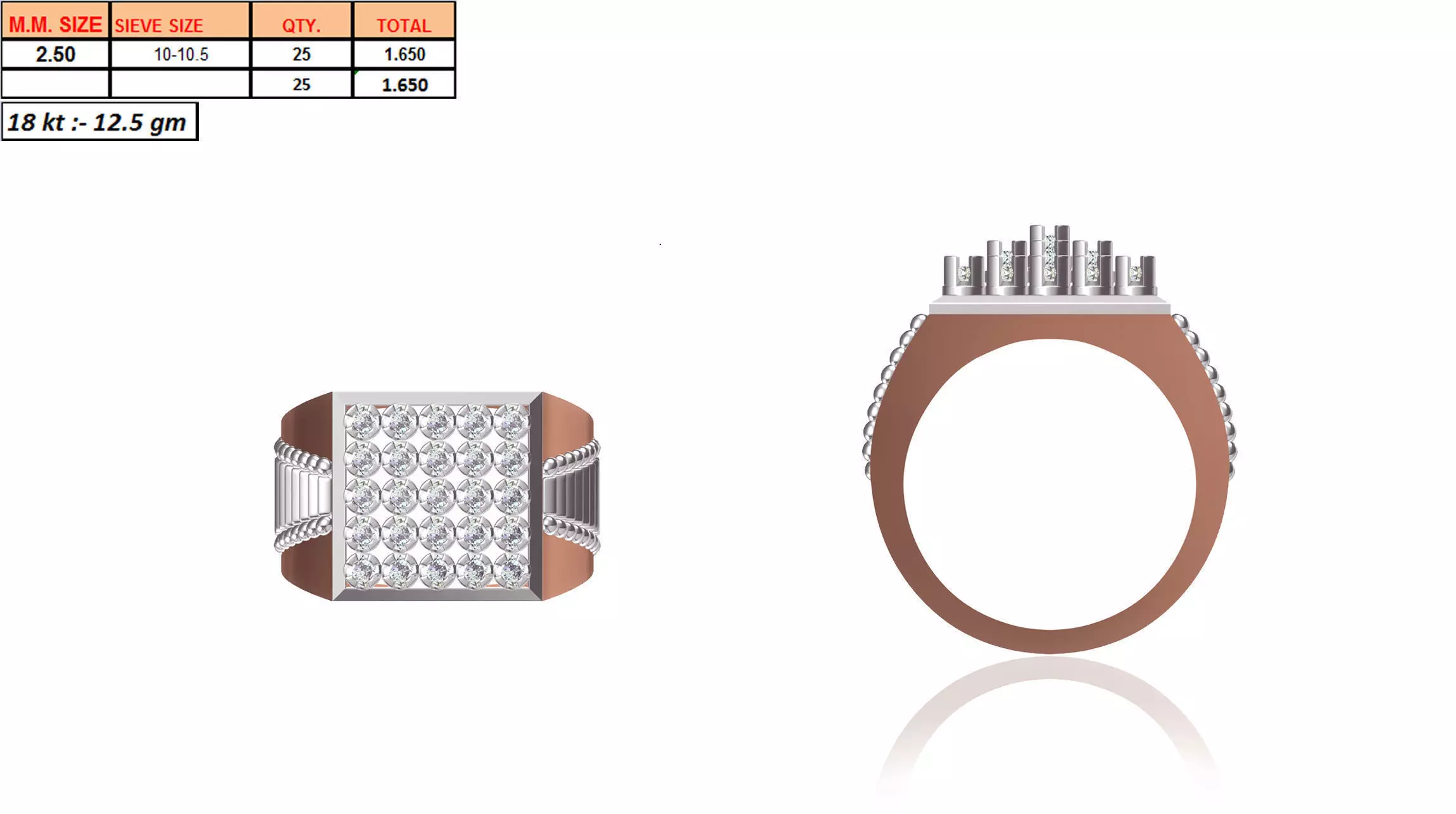 Square Multi Metal Grid Ring With Diamonds 5 3D print model