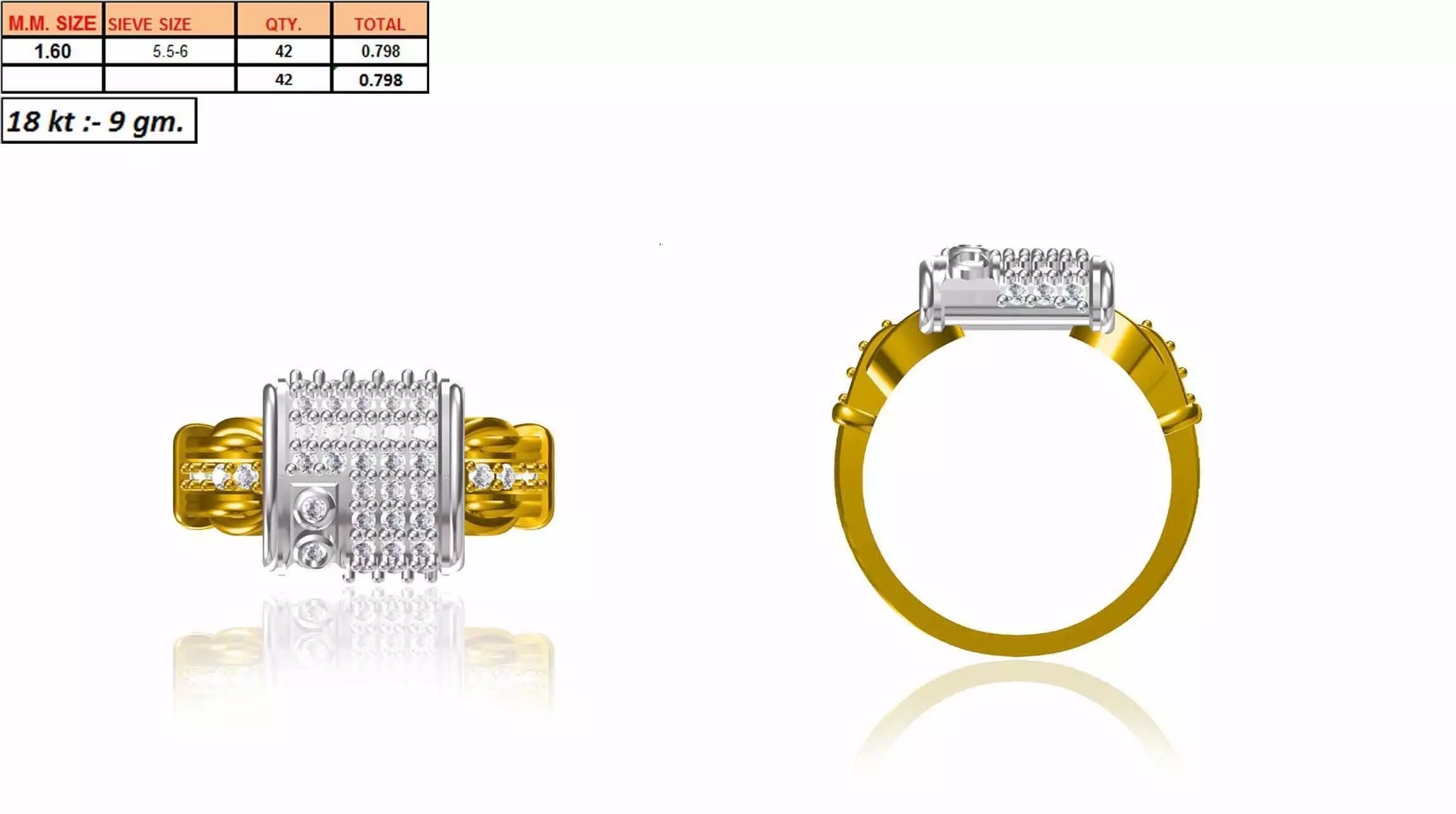 Multi Metal Grid Ring With Diamonds 5 3D print model
