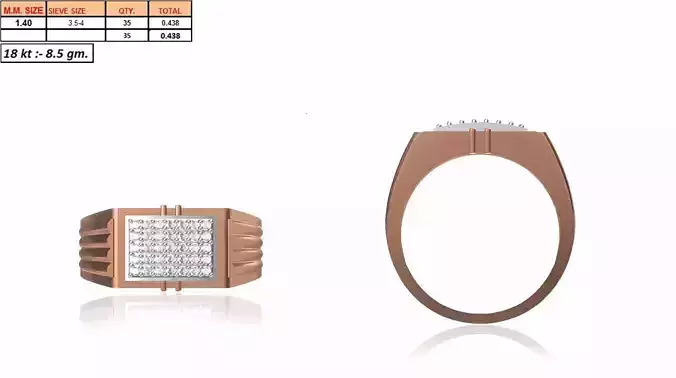 Rectangular Multi Metal Grid Ring With Diamonds 3