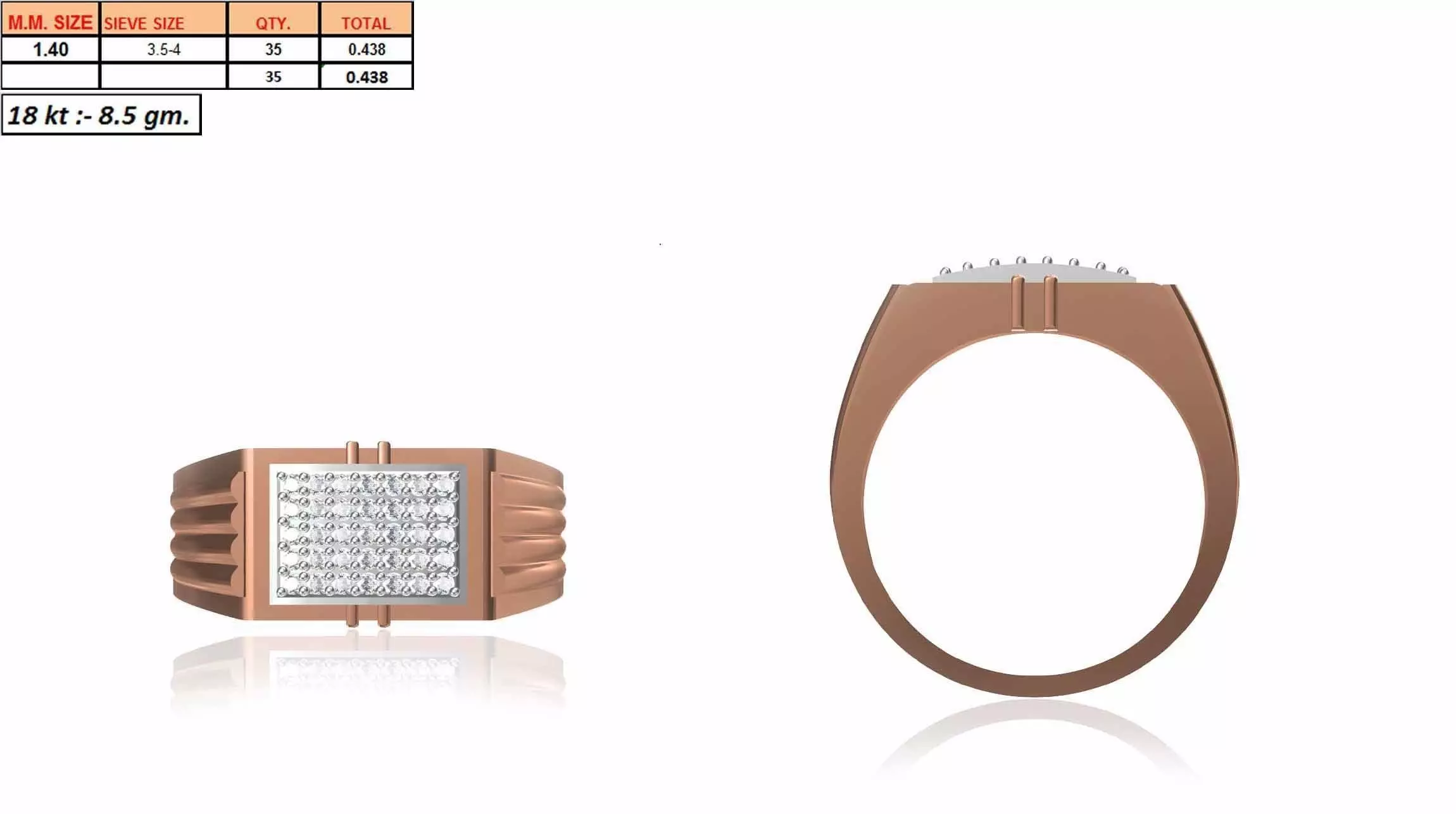 Rectangular Multi Metal Grid Ring With Diamonds 3 3D print model_0