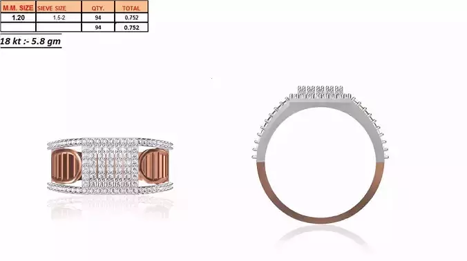Multi Metal Grid Ring With Diamonds 6