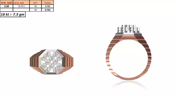 Octagond Shaped Multi Metal Ring With Diamonds