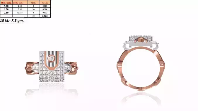 Rectangular Multi Metal Grid Ring With Diamonds 4