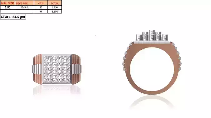 Square Multi Metal Grid Ring With Diamonds 7