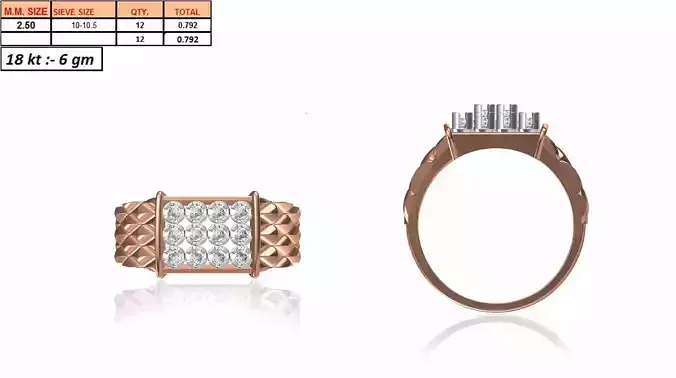 Rectangular Rose Gold Grid Ring With Diamonds