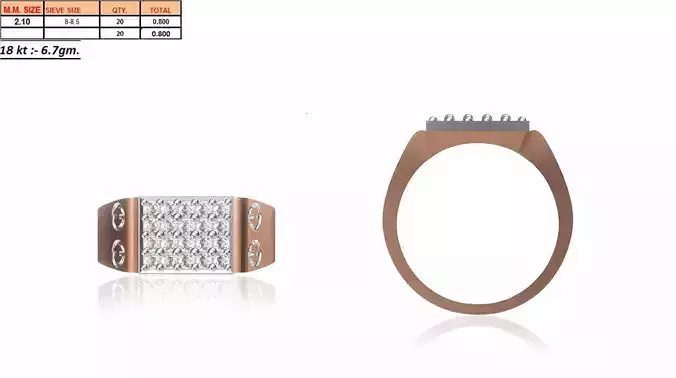 Rectangular Multi Metal Grid Ring With Diamonds 5 3D print model
