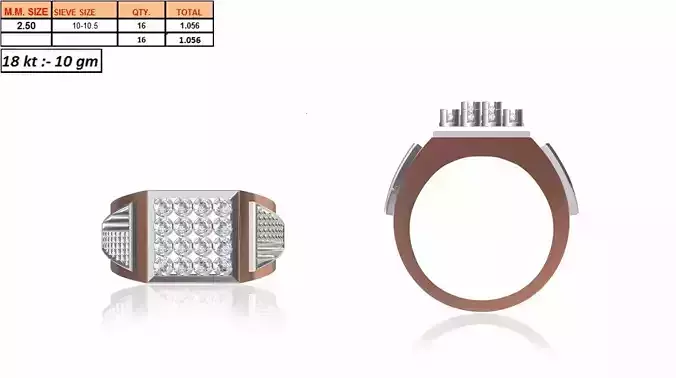 Square Multi Metal Grid Ring With Diamonds 8