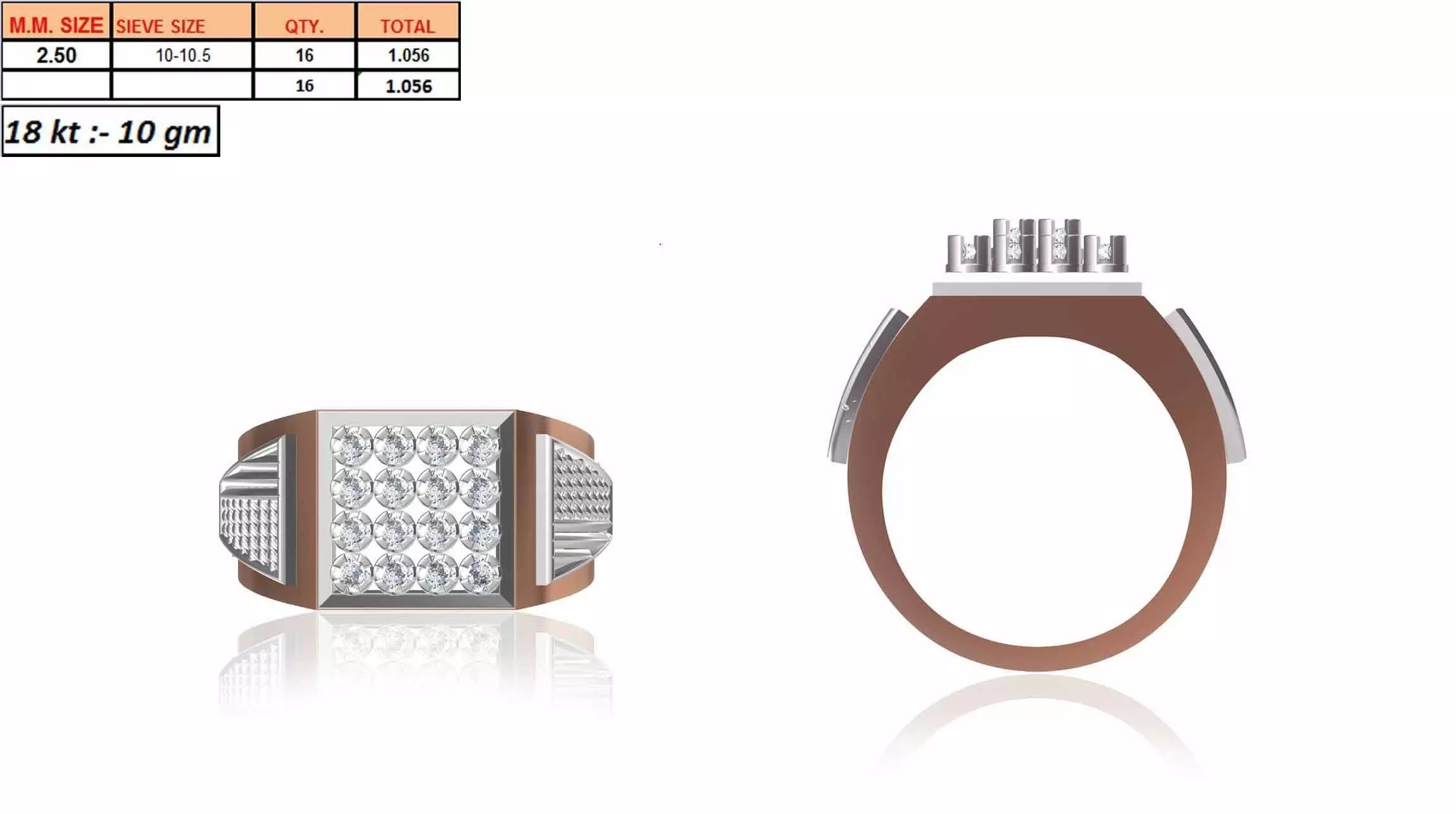 Square Multi Metal Grid Ring With Diamonds 8 3D print model_0