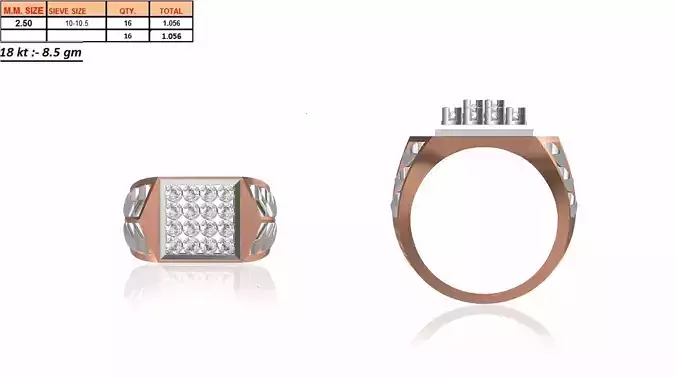 Square Multi Metal Grid Ring With Diamonds 9